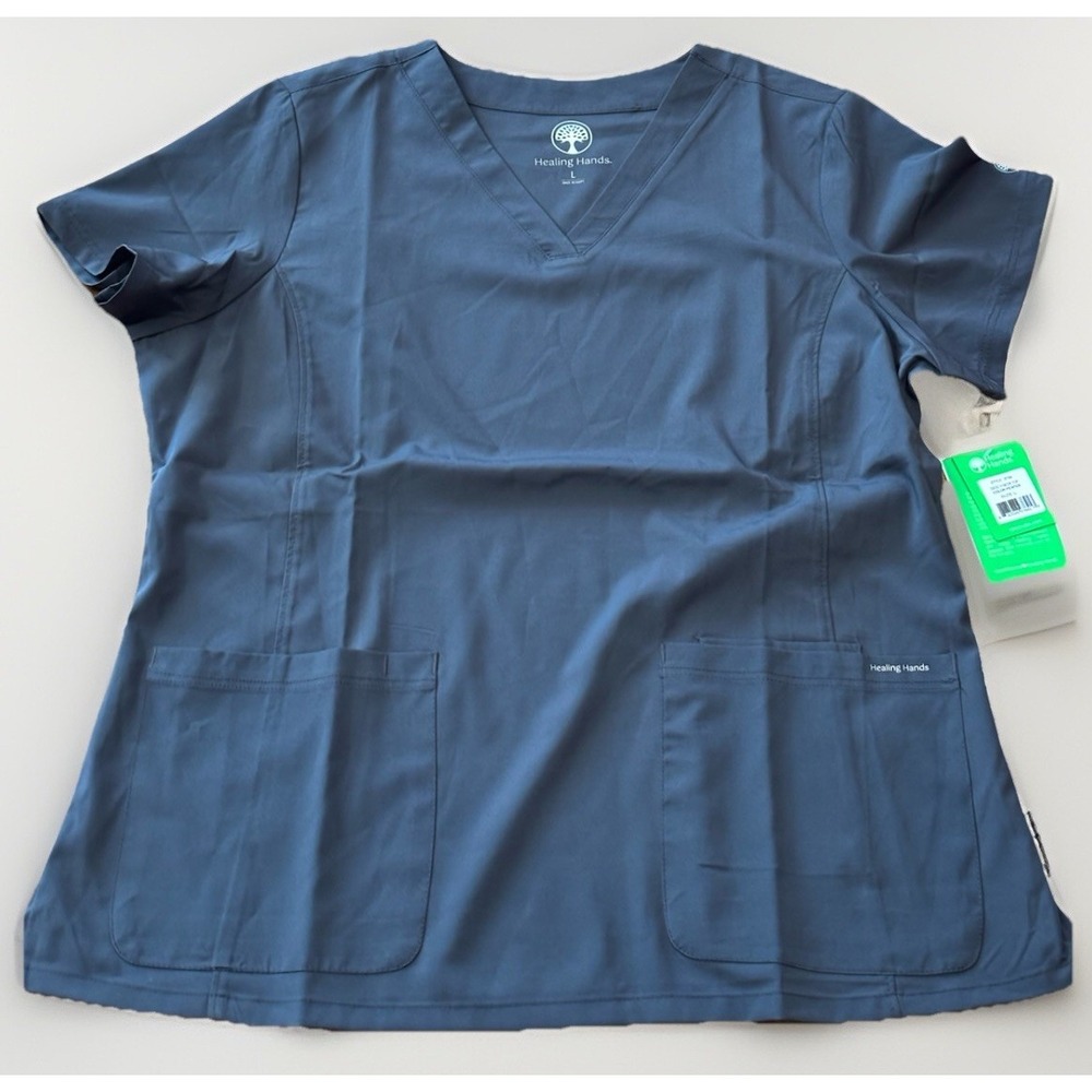 Healing Hands Scrub Size L V-neck Scrub Top 3700 Pewter Grey 2‎ Pockets Stretch